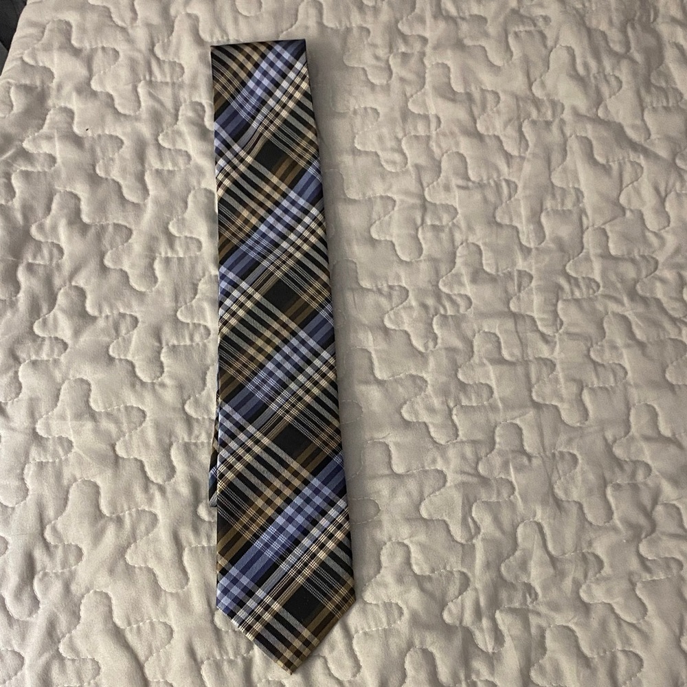 Elegant Men's Checkered Tie - Blue, Black, Brown Bill Robinson
